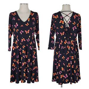 Torrid Skater Dress Size 1 1X Butterflies Ladder Back 3/4 Sleeve Jersey Knit